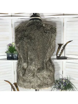 Asos Faux Fur brown vest pockets zipper ski resort travel elegant steampunk cozy thumbnail 2