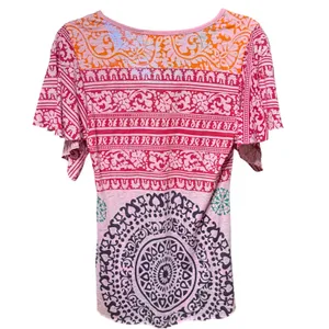 Free People Pink Orange Mandala Flutter Sleeve Boho Scoop Neck Top Medium thumbnail 2