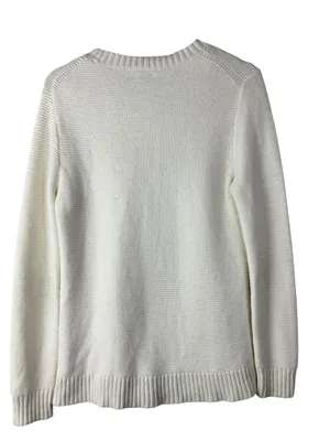 J. Crew Ivory White Classic Crewneck Cotton & Wool Blend Sweater S thumbnail 2