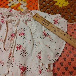 LOFT Size Medium M Sheer Floral Polka Dot Light Pink Blouse Flowy kawaii Cute thumbnail 11