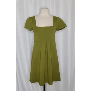 ZARA Squared Mini Babydoll Dress Puff Sleeves Solid Olive Green Knit Small thumbnail 2