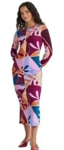 Target Latino Heritage Month Geometric Floral Long Sleeve Bodycon Midi Dress S thumbnail 1