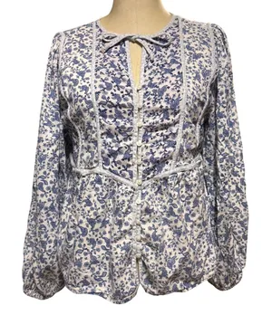 Old Navy M Poet Top Oversized Peasant Blue Paisley Cottage Boho Spring‎ Hippie thumbnail 1
