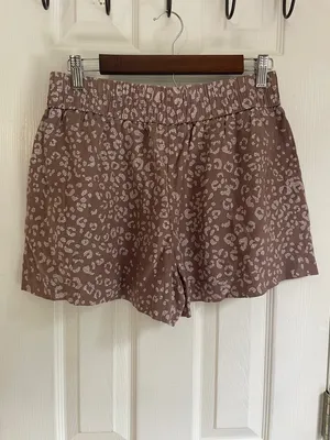 A New Day Taupe Leopard Print Boho Western Linen Blend High-Waist Pull-On Shorts thumbnail 3