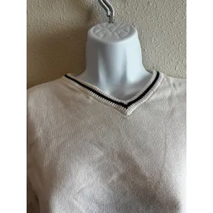 Chaps V-Neck Sweater Small Cream Preppy‎ Collegiate Cotton Knit Logo thumbnail 6