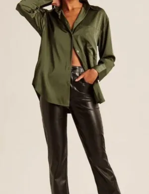 Abercrombie & Fitch Oversized Green Satin Blouse Size M thumbnail 1