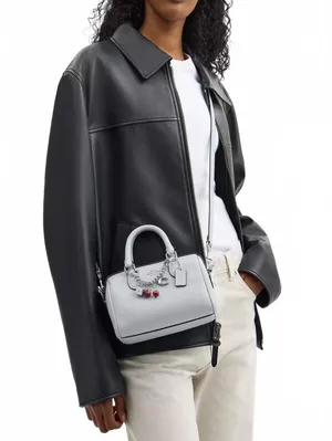 Coach Mini Rowan Crossbody Bag With Charms Pebbled Leather/Silver/Ice Blue NEW thumbnail 2