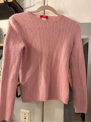 Anne Klein Pink 100% Cashmere Cable Knit Crewneck Sweater thumbnail 1