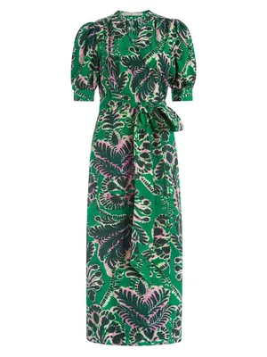 Marie Oliver Rita midi dress wrap kelly green print puff sleeve tie front cotton thumbnail 12