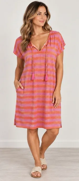 tommy bahama pink orange stripe linen blend dress medium t shirt dress Tunic thumbnail 1