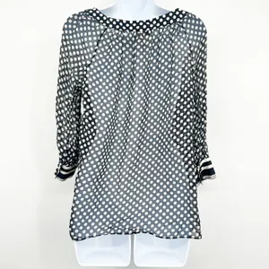 Milly Womens Retro Black White Polka Dot Silk Tie Neck Parisian‎ Chic Blouse 6 thumbnail 9