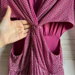 Ramy Brook Cutout Waist Metallic Polka Dot Lebron Gown Maxi‎ Dress Pink V-neck thumbnail 9