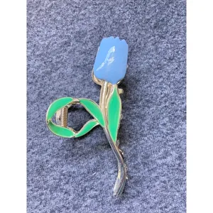 Gold Tone Blue Tulip Flower Claw Clip‎ Hair Accessory Women thumbnail 2