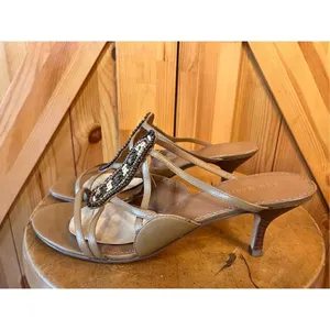 Ann Marino heeled sandal brown strappy leather beads size 9.5M thumbnail 3