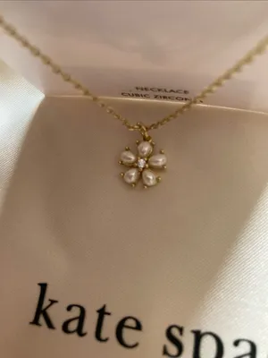 NEW kate spade Gold Flower Pendant Necklace Cubic Circonia with Cream Pouch NWT thumbnail 6