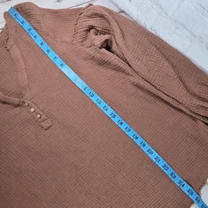 Cozy Co By Cozy Casual‎ Brown Gauze Cotton Henley Blouse L3324C M thumbnail 8