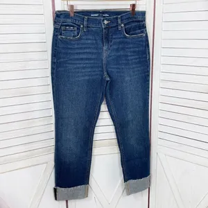 Old Navy Jeans Women Size 6 Blue Mid Rise Boyfriend Cuffed Hem‎ Crop Distressed thumbnail 2