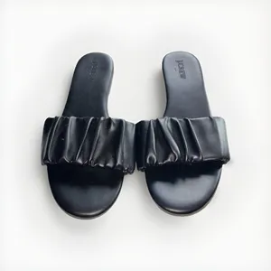 J. Crew Menorca Sandals‎ Women's Scrunchie Strap Slide Black Leather Size 9 thumbnail 3
