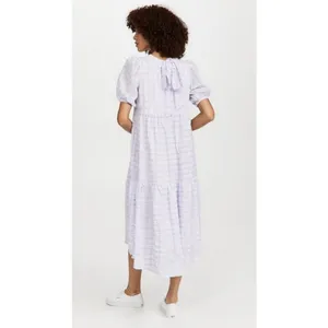 💕ENGLISH FACTORY💕 Tiered Gingham Seersucker Maxi Dress ~ Lavender Medium M NWT thumbnail 7