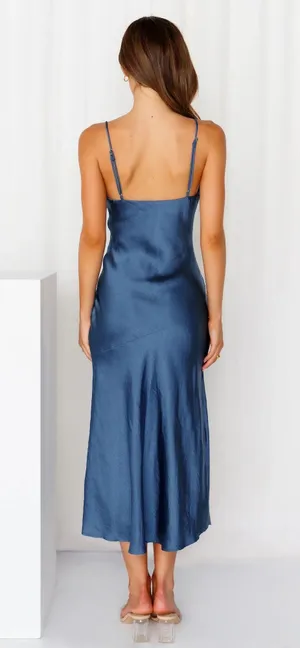 Hello Molly LYCHEE MARTINI SATIN MIDI DRESS NAVY thumbnail 2