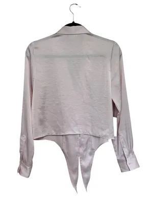 NEW Aritzia Wilfred Tie Front Satin Blouse in Mochi Pink - Size S thumbnail 3