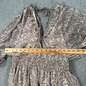Love ya Bunches Floral V-Neck Long Sleeve Mini Dress Size Medium Ruffle Purple thumbnail 6