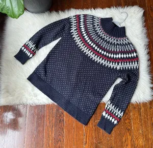 Eddie Bauer Fair Isle Sweater Navy Mock Neck Size M Cozy Knit thumbnail 1