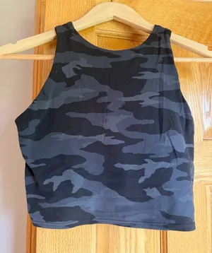 Athleta Conscious Crop Tank Top Black Gray Camo Sports Bra Powervita Small thumbnail 1