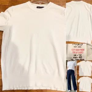 M&S Marks & Spencer White Knitted Crew Neck Short Sleeve Top – US 10 / UK 12 thumbnail 3