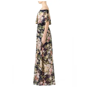 Show Me Your Mumu Hacienda Maxi Dress Small Navy Floral Off Shoulder Boho Resort thumbnail 3