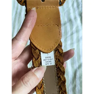 Woven Leather and Canvas Grommet Belt Wrapped Buckle One Size Cognac and Cream thumbnail 8