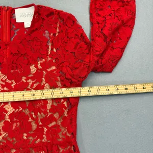 Mare Mare‎ Anthropologie Red Floral Lace Fit & Flare Dress XS 3/4 Sleeve Holiday thumbnail 3
