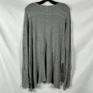 Free People Waffle Knit Thermal Distressed Drippy Asymmetrical Long Sleeve Top S thumbnail 2