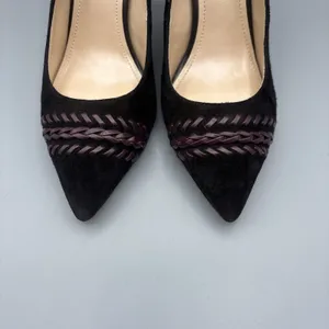 White House | Black Market High Heels Size 8 Black Suede Olivia Whipstitch Purple Braided Pumps Gothic thumbnail 4