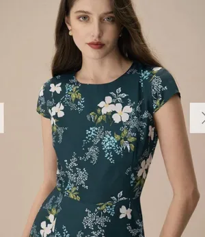 RIHOAS The Green Round Neck Cutout Floral Midi Dress thumbnail 4