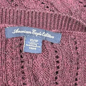 American Eagle Y2K Maroon Red Crochet Cable Knit Long Sleeve Sweater Top XS thumbnail 6