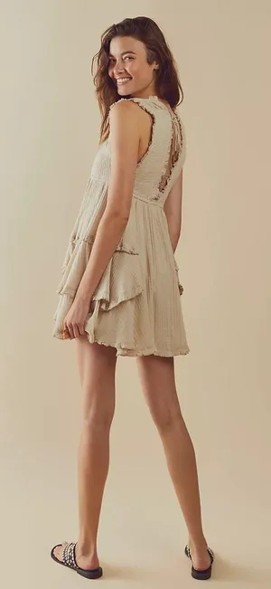 Free People Antionette Dress in Sand Dollar thumbnail 2
