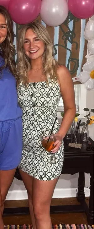 green and white print casual dress thumbnail 1