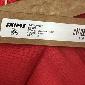 Skims Boxer Shorts Womens Small Red Ribbed‎ Knit Logo Lounge Stretch 5" Inseam thumbnail 6