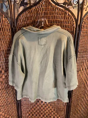 Aerie Green Crop Short Sleeve Collared Sweatshirt Size M thumbnail 6