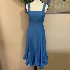 NWOT Lulus Darling Time Blue Chambray Handkerchief Midi Dress With Pocke… thumbnail 4
