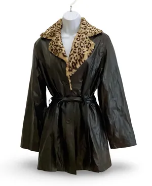 Endurance Vegan Leather Coat with Faux Leopard Collar thumbnail 1
