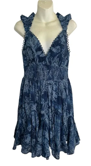 Elliatt Andros Dress Navy Floral Lace Trim Mini Dress cottagecore Medium New thumbnail 1