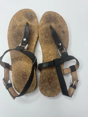 UGG 'Aleigh' Black Leather T-Strap Sandals Size 7.5 thumbnail 3
