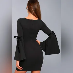 NWT Lulus Once in a While Black Bell Sleeve Bodycon Dress M thumbnail 3