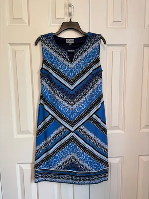 JM Collection Blue and Black Geometric Midi Dress thumbnail 2
