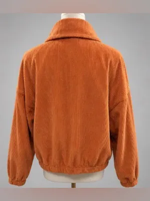 ASOS DESIGN Oversized Corduroy Zip Front Jacket Rust Orange US 0 thumbnail 3