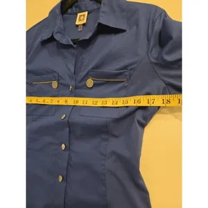 Anne Klein Royal Blue Utility Shirt Button Up Roll Tab Sleeve Zip Pocket Women S thumbnail 6