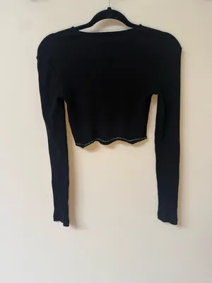 Edikted Black Rhinestone Angel Wing Crop Long-Sleeve Top Size xSmall thumbnail 2