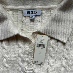 525 America Ivory Cable Knit Polo Sweater Size X-Large NWT thumbnail 3